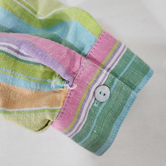 Coldwater Creek Shirt Womens Size XL Linen Button Front Striped Yellow Pastel - Picture 9 of 10